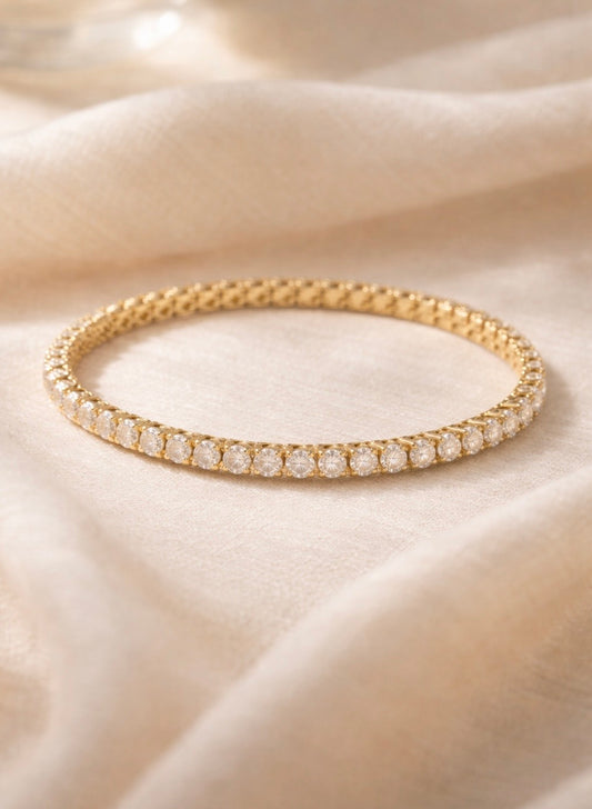 Infinite Sparkle Elastic Tennis Bracelet – Flexible Gold-Toned Crystal Eternity Band