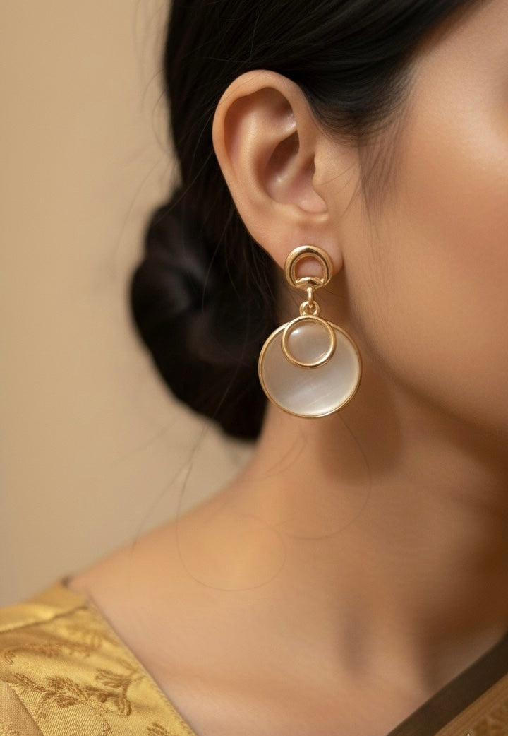 Celestial Mother-of-Pearl Drop Earrings | Gold-Tone Circle Dangles