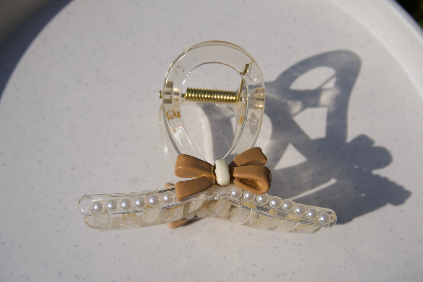 Elegant Pearl Bow Hair Claw Clip