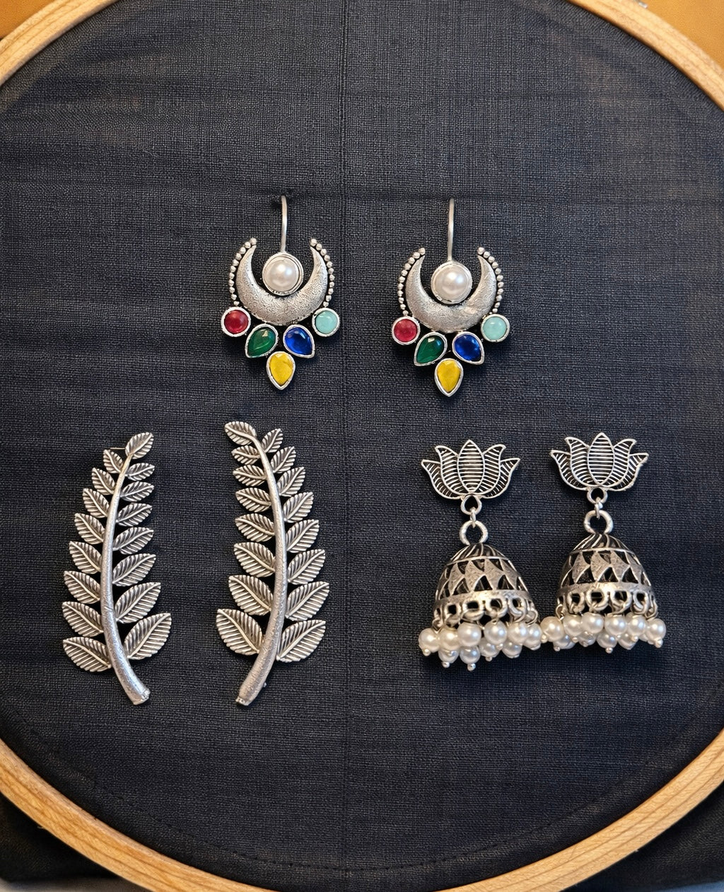 Nomad’s Treasure Trio- Lotus Jhumka, Crescent Drops & Fern Climbers