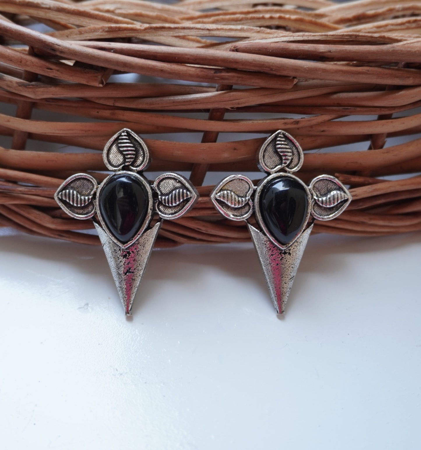 Bold Black Stone Oxidised Earrings