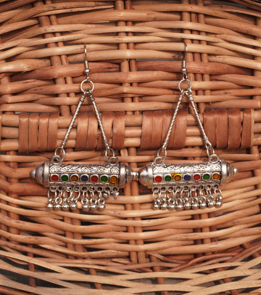 Oxidized Silver Jhumka Earrings with Grooved Bell