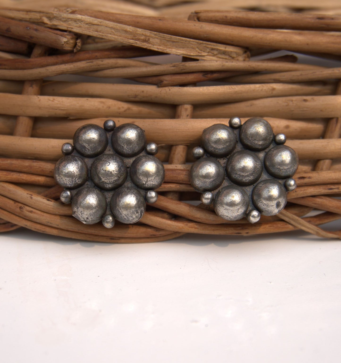 Vintage Silver Cluster Stud Earrings