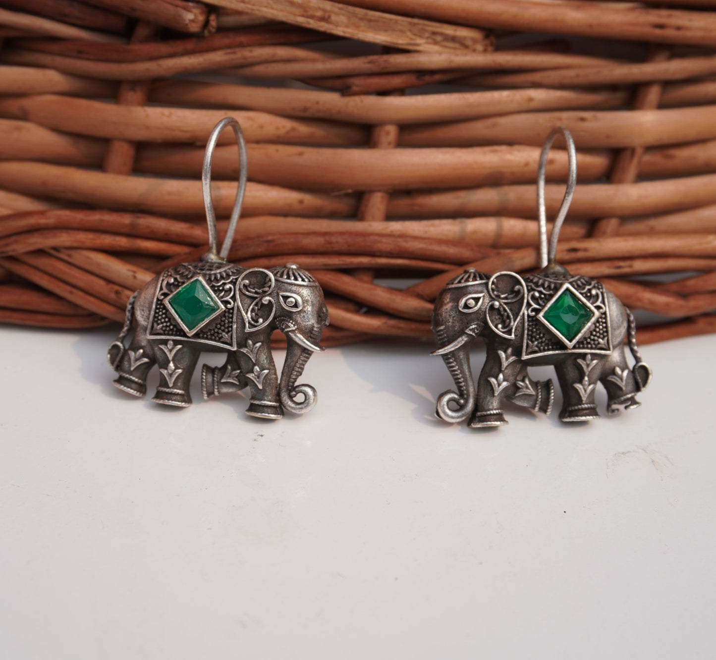 Antique Oxidised Elephant Earrings