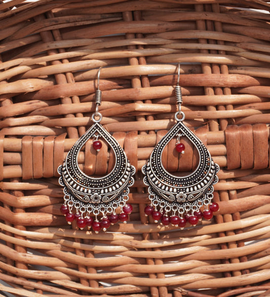 Oxidized Silver Jhumka Drop Earrings with Stone