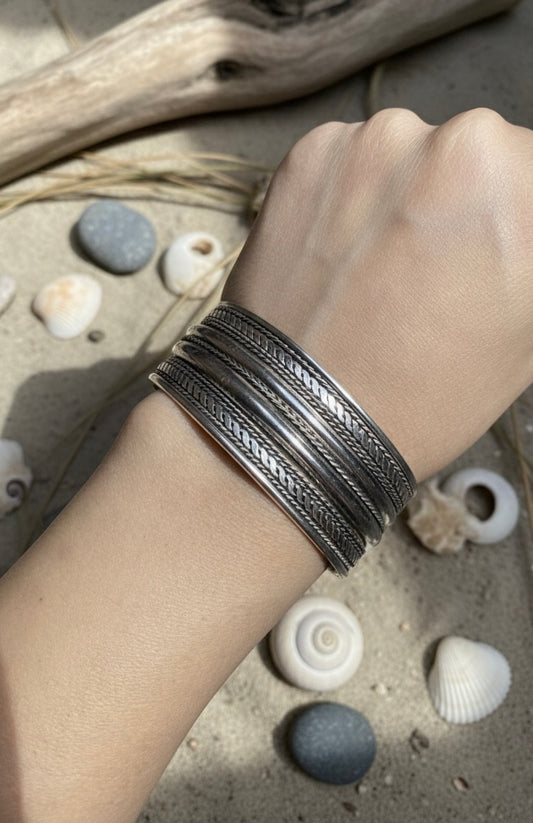Handcrafted Oxidised Silver Wide Kada Bracelet