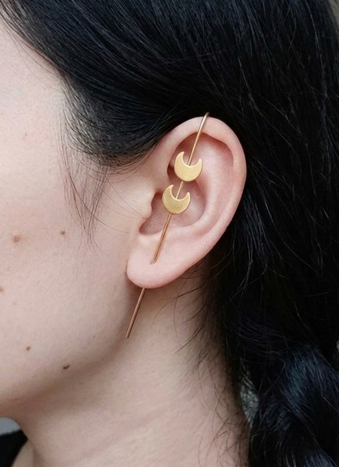 Golden Crescent Moon Pin Ear Cuff
