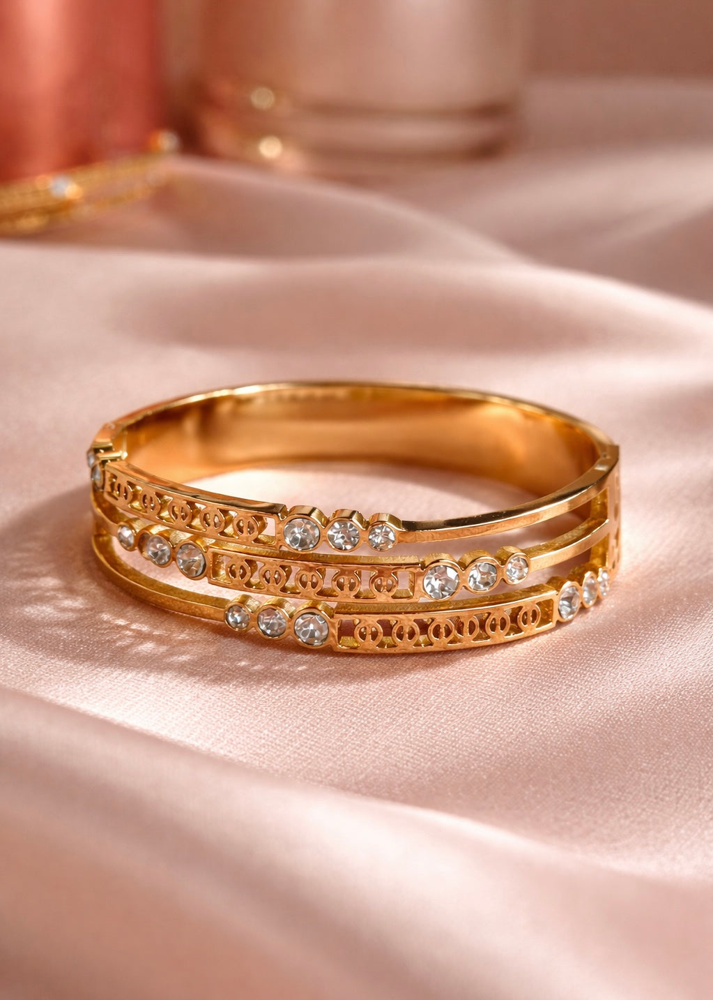 Baby Size Gold-Tone Crystal & Cut-Out Multi-Layered Bangle Bracelet