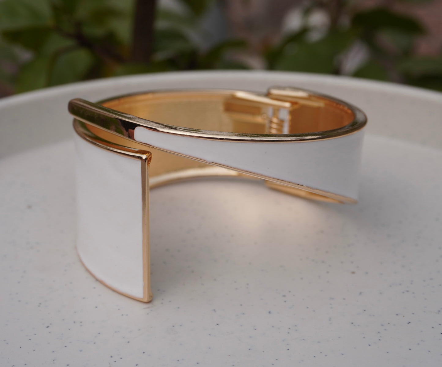 Blush Enamel Open Cuff Bracelet – Elegant Minimal Statement