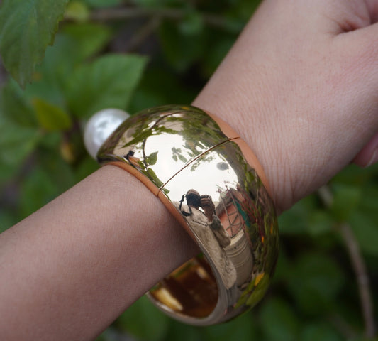 Gold Finish Pearl Statement Bracelet – Modern Minimal Cuff