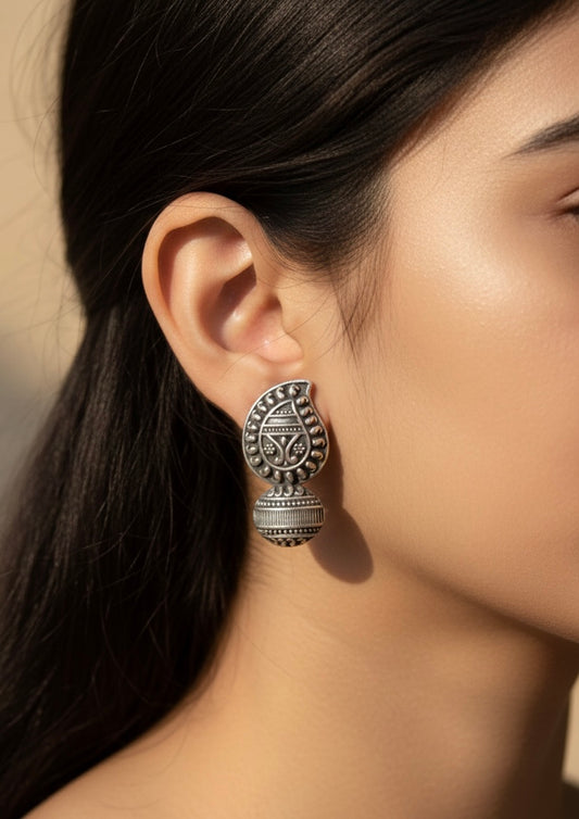 Antique Silver Paisley Drop Earrings with Textured Bead