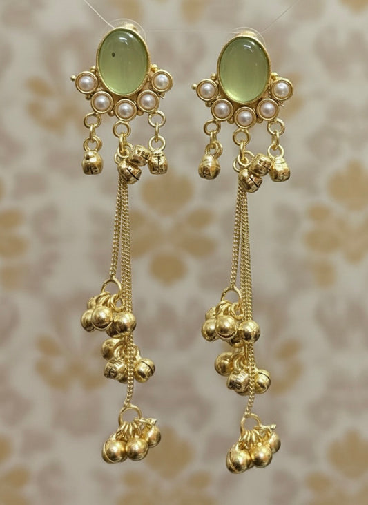 Amayra Floral Stud Earrings –Kashmiri Gold Chain Drops with Seed Pearls