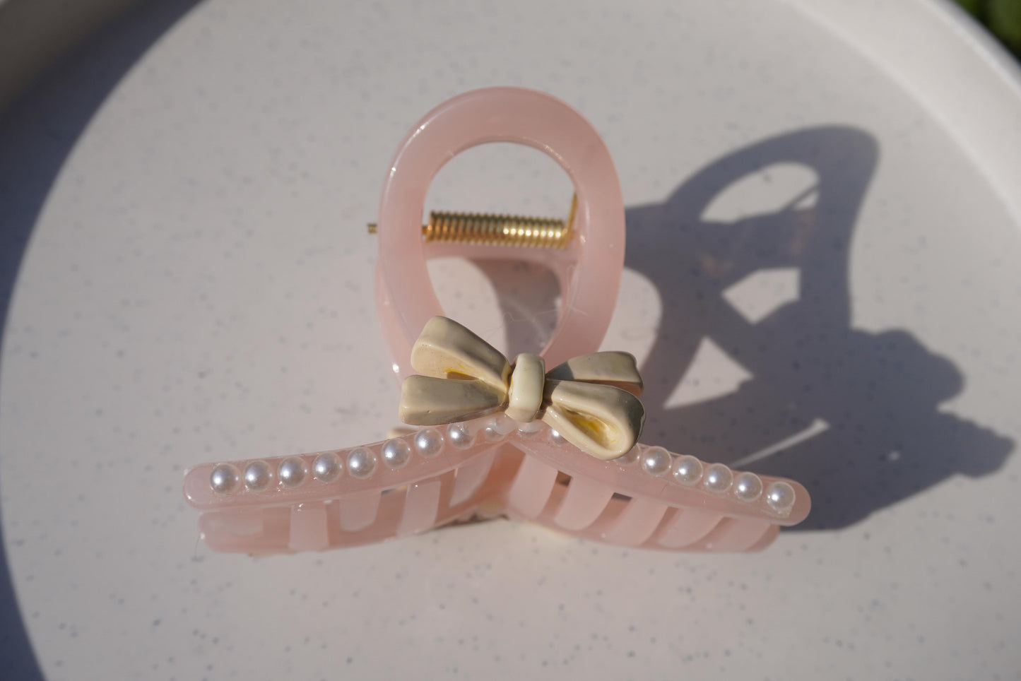 Elegant Pearl Bow Hair Claw Clip