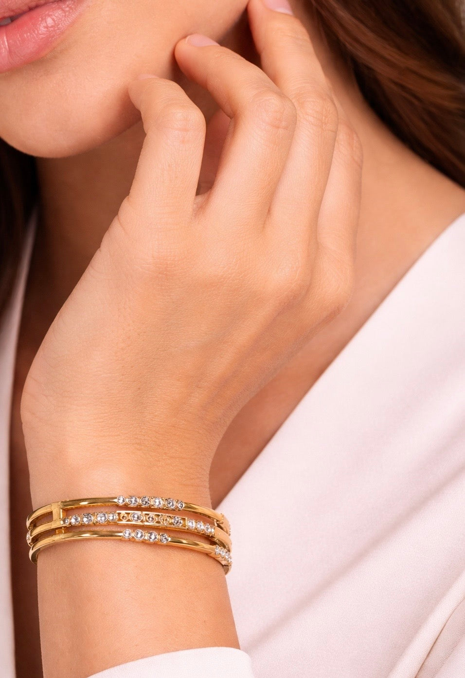 Baby Size Gold-Tone Crystal & Cut-Out Multi-Layered Bangle Bracelet