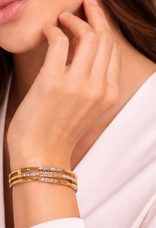 Baby Size Gold-Tone Crystal & Cut-Out Multi-Layered Bangle Bracelet