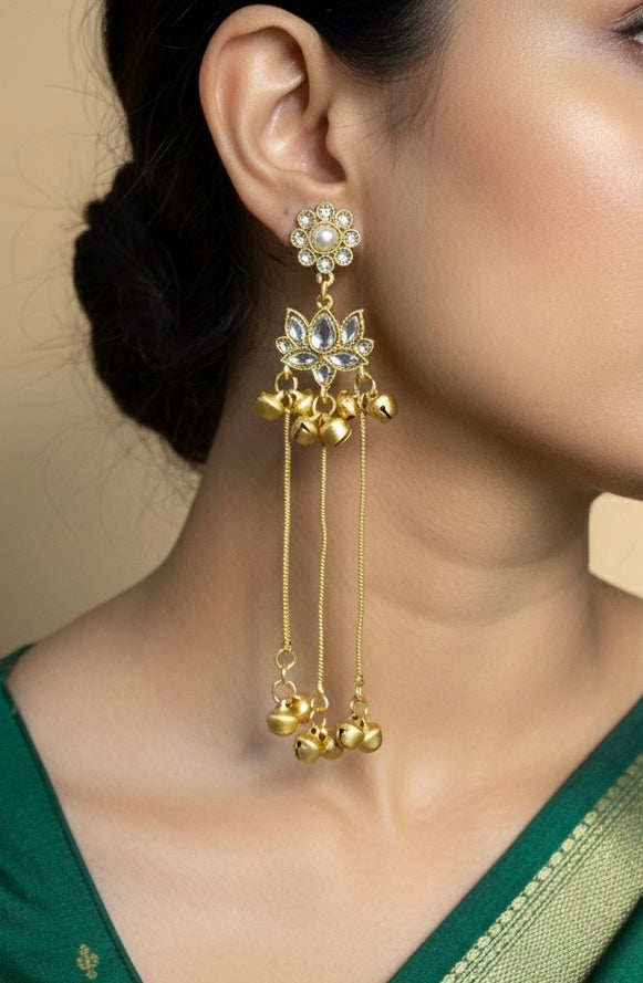 Elegant Lotus Design Medium Length Jhumar kashmiri Drop Earrings