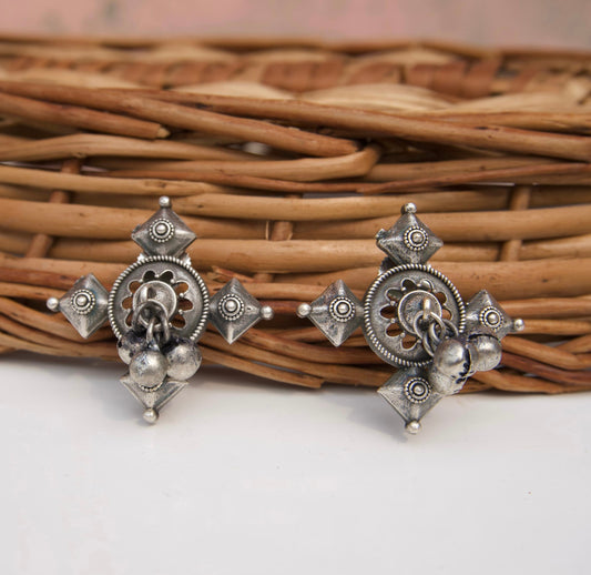 Oxidized Silver Statement Earrings with Dangling Ghungroos