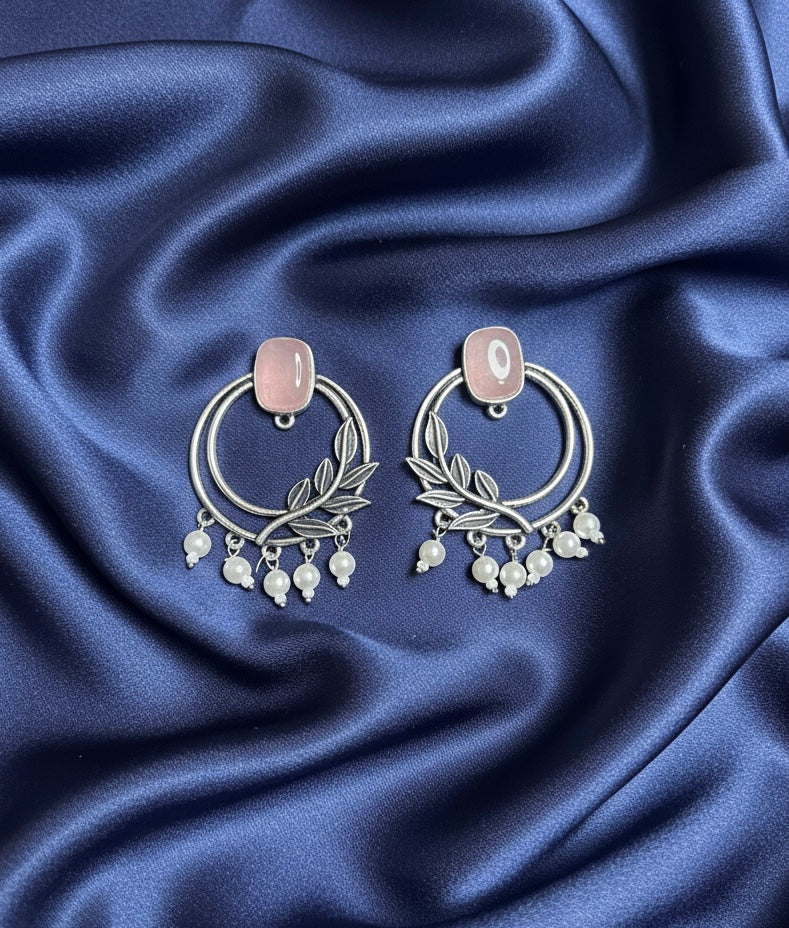 Stone & Pearl Leaf Hoop Earrings