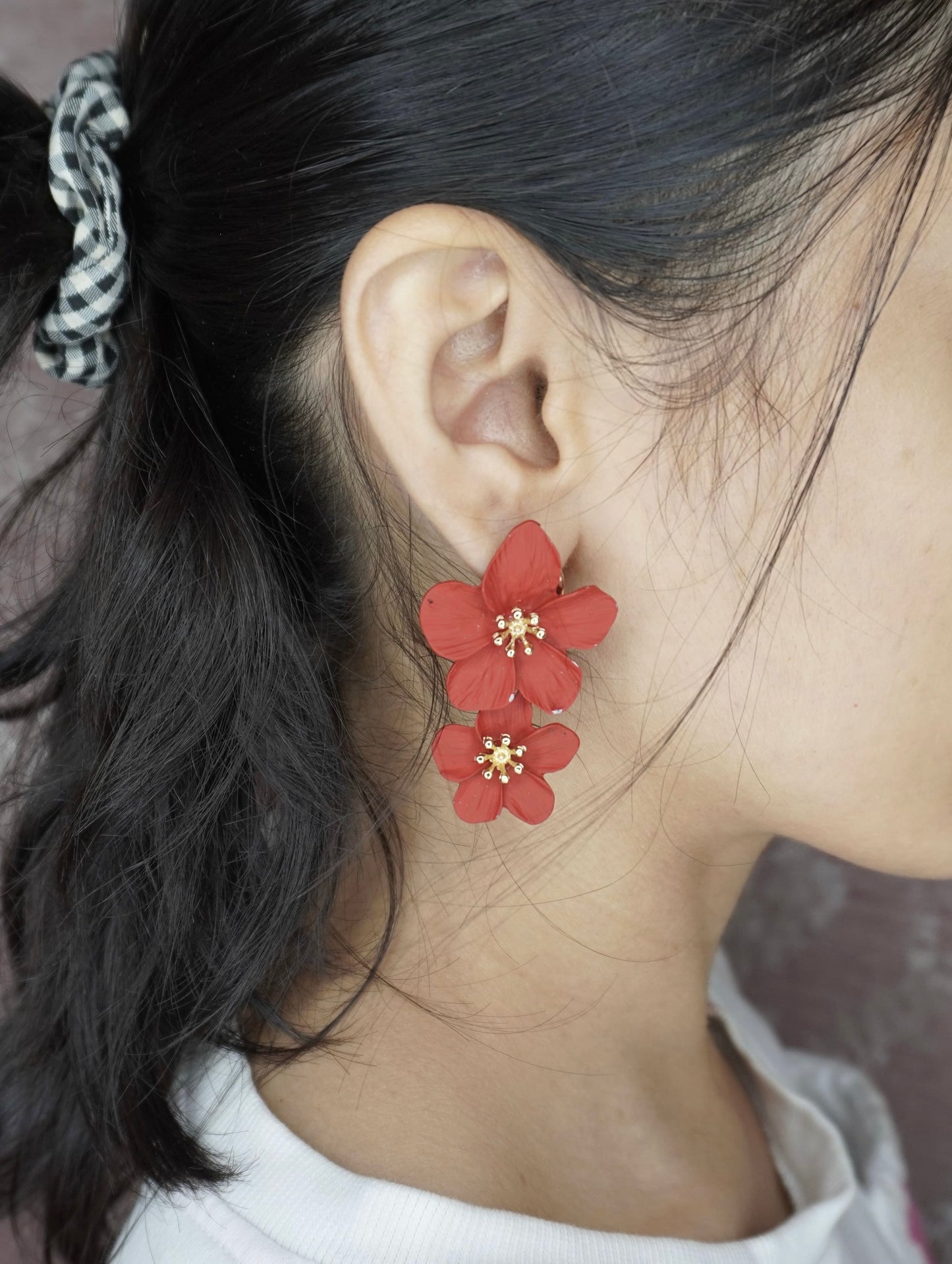 Double Flower Drop Earrings