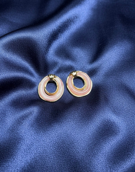 Blush Pink Enamel Donut Stud Earrings | Gold Geometric Circle Jewelry