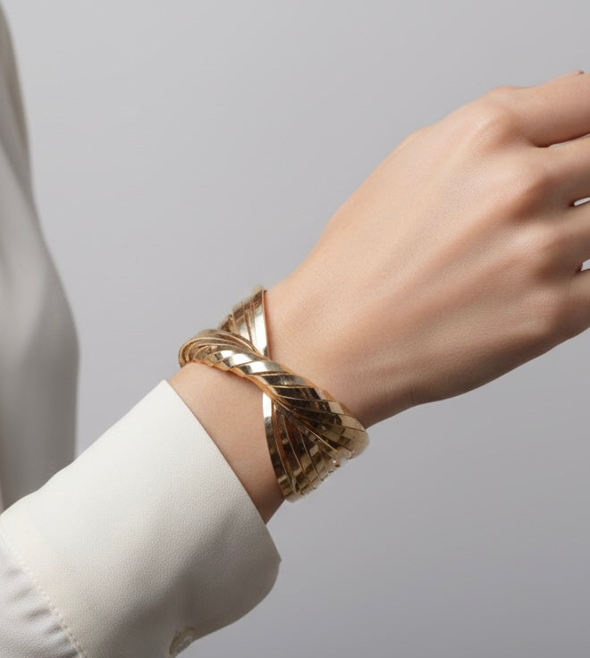 Intertwined Multi-Strand Golden Statement Cuff