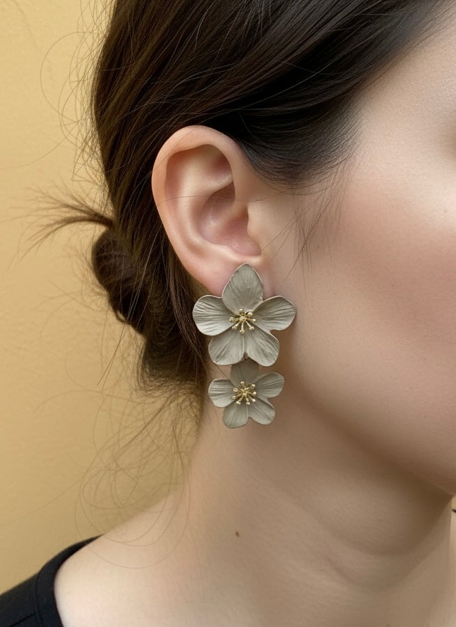 Double Flower Drop Earrings