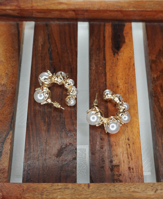 Gold Pearl Hoop Earrings – Elegant Statement