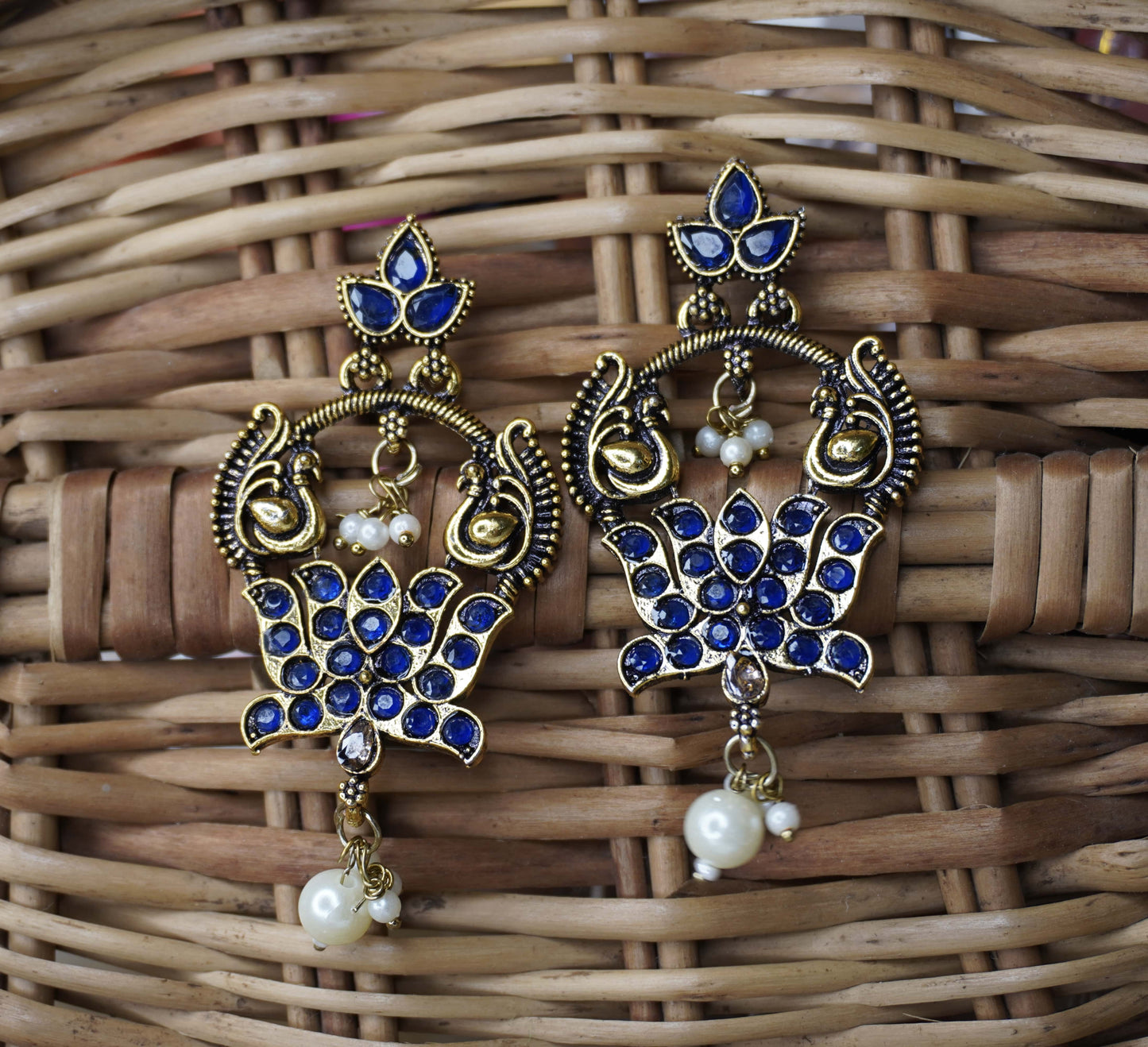 Antique Temple Earrings with Ruby & Green Stones