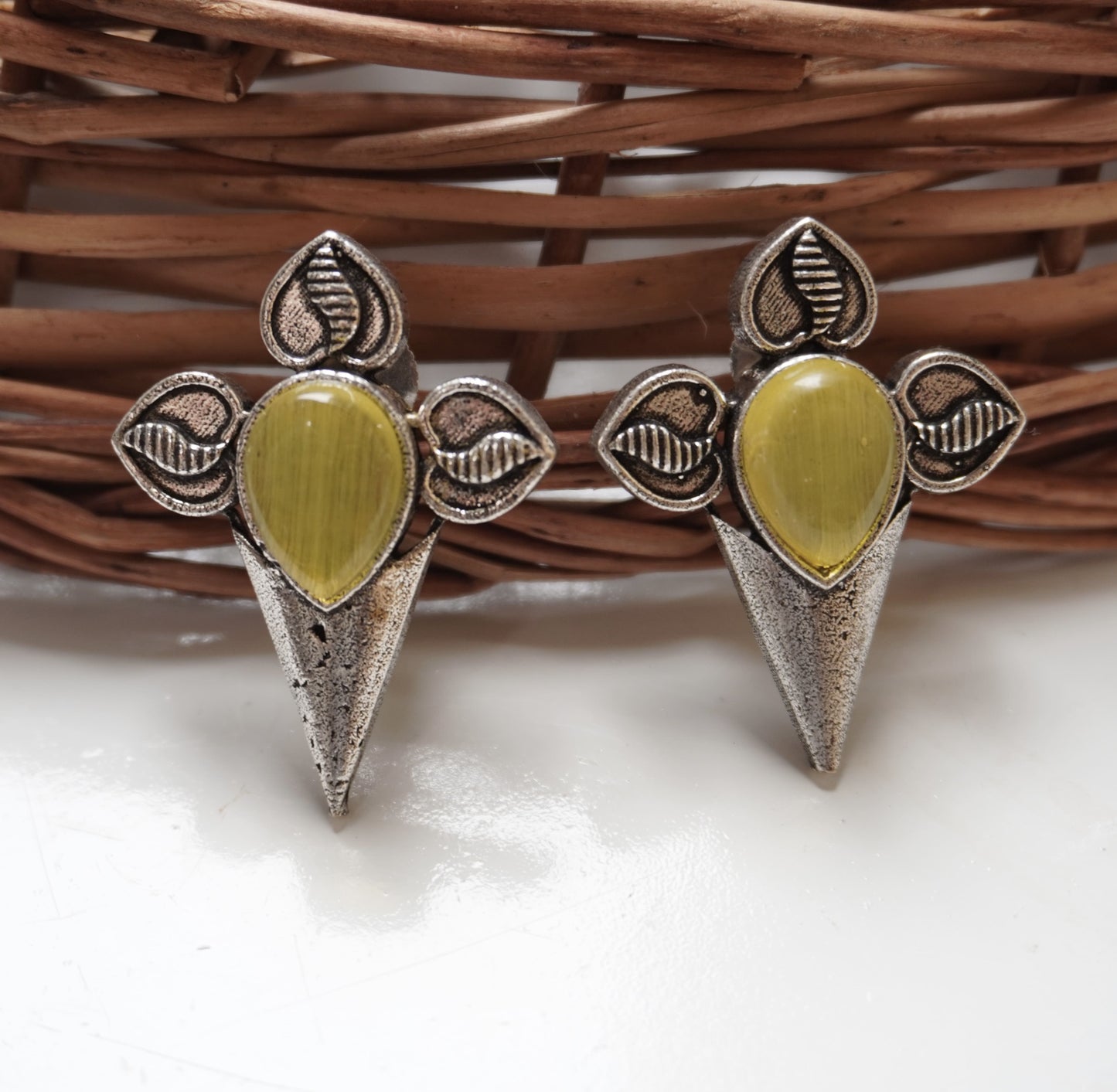 Bold Black Stone Oxidised Earrings