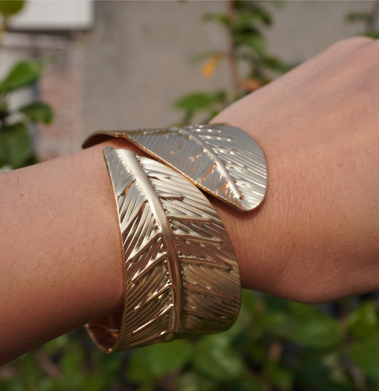 Bold Gold Feather Cuff Bracelet