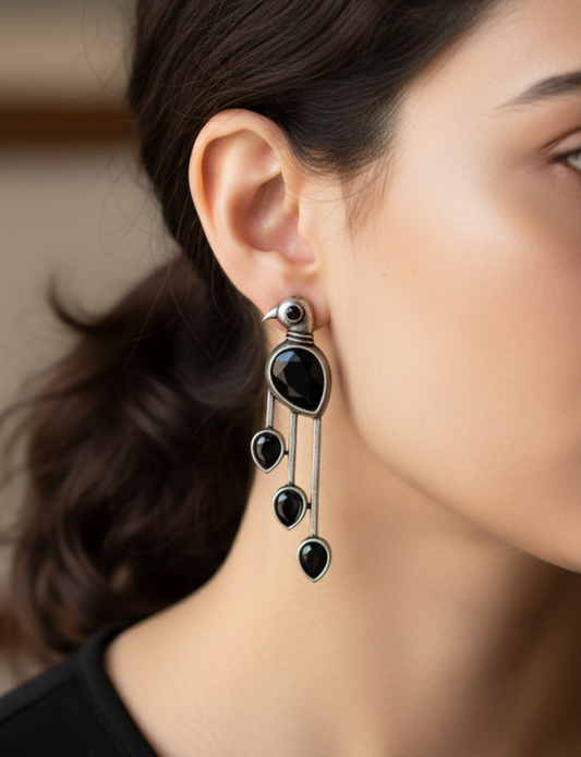 Black Elegant Bird Drop Earrings