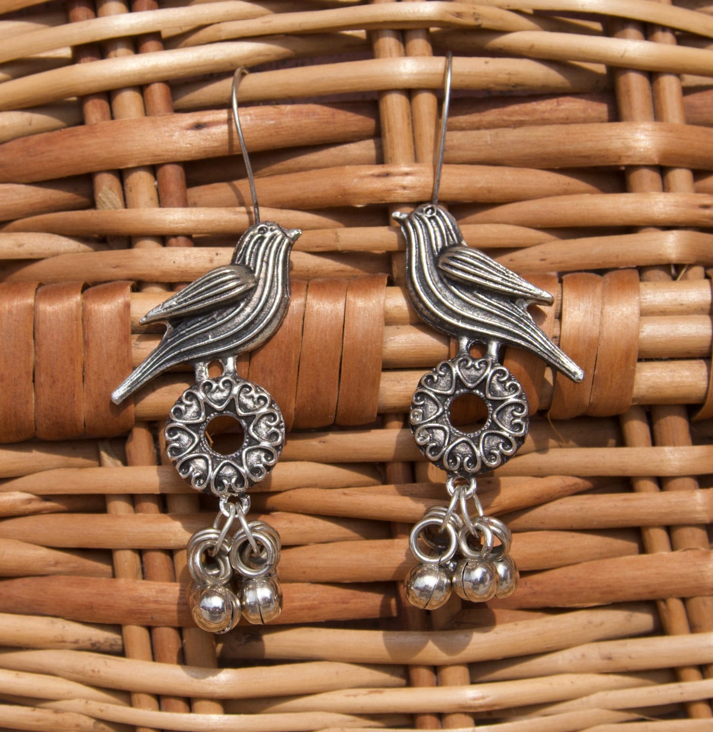 Antique Silver Bird Jhumka – Graceful Boho Charm