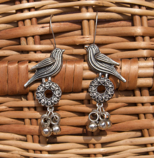 Antique Silver Bird Jhumka – Graceful Boho Charm