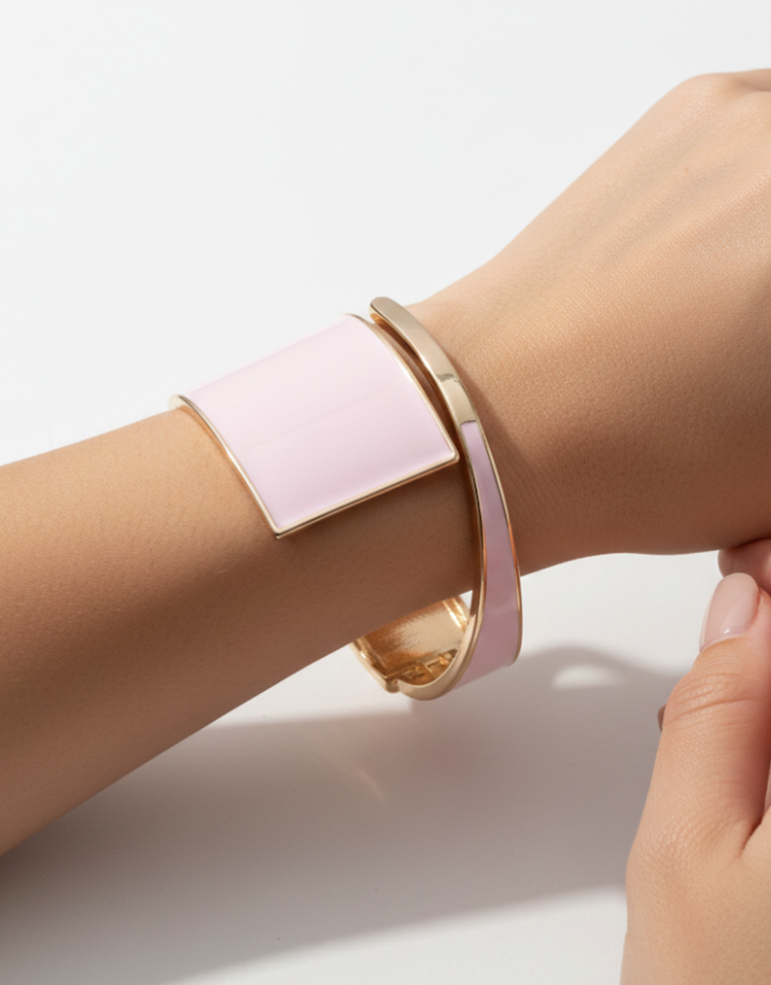 Blush Enamel Open Cuff Bracelet – Elegant Minimal Statement