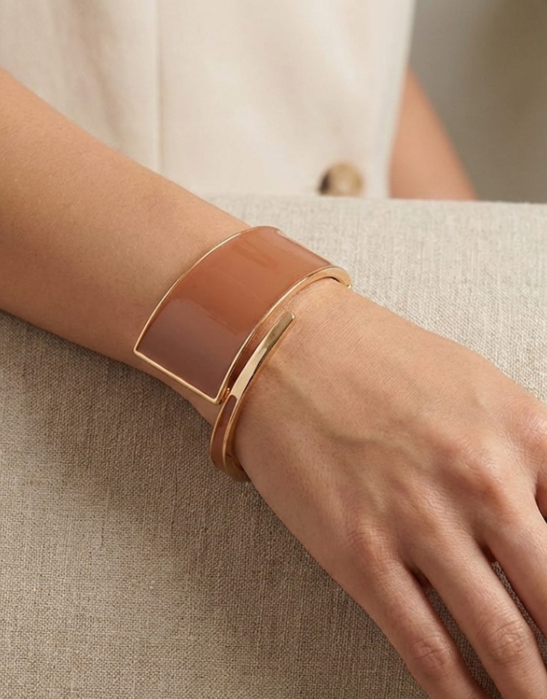 Blush Enamel Open Cuff Bracelet – Elegant Minimal Statement