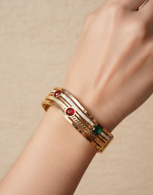 Aura Empress Tri-Tone Gemstone Statement Bracelet