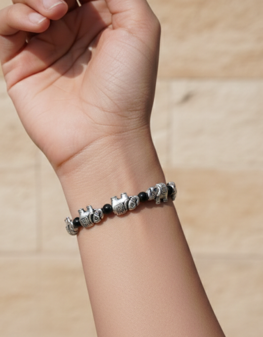 Elephant & Black Onyx "Good Luck" Beaded Bracelet