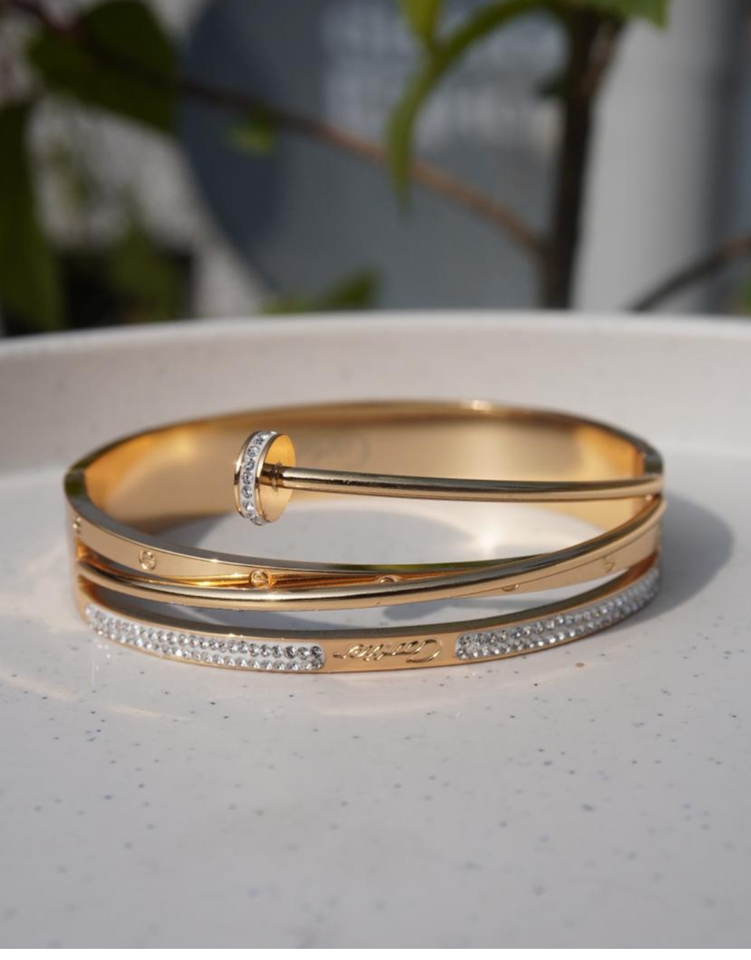 Stellar Tiered Gold-Tone Nail Cuff Bracelet – Micro-Crystal Detailing