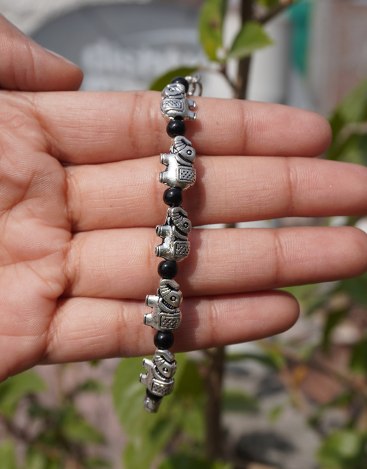 Elephant & Black Onyx "Good Luck" Beaded Bracelet