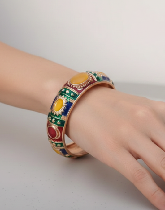 Multicolour Enamel Stone Kada Bracelet – Traditional Handcrafted Elegance