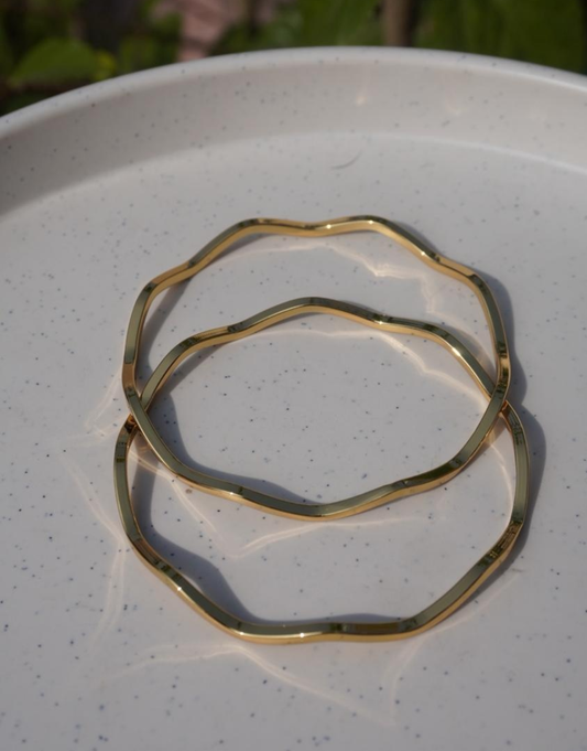 Sculptural Wave Bangles in Polished - Set of 2
