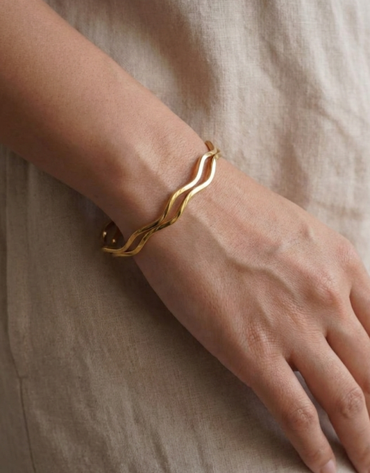 Sculptural Wave Bangles in Polished - Set of 2