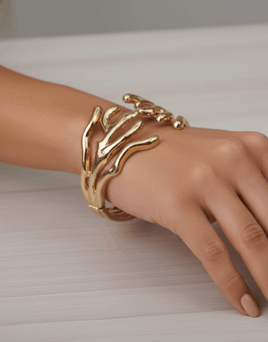 Golden Wave Hug Cuff Bracelet – Modern Statement Design