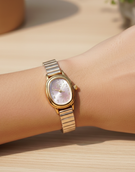 Minimalist Gold Stretch Band in Blush Pearl Watch