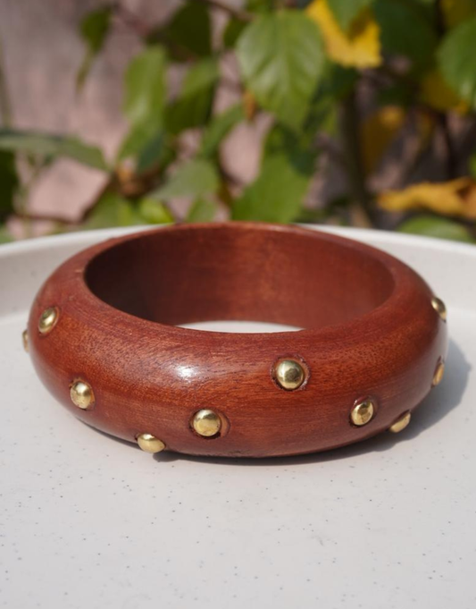 Polished Wood & Gold-Tone Rivet Bangle