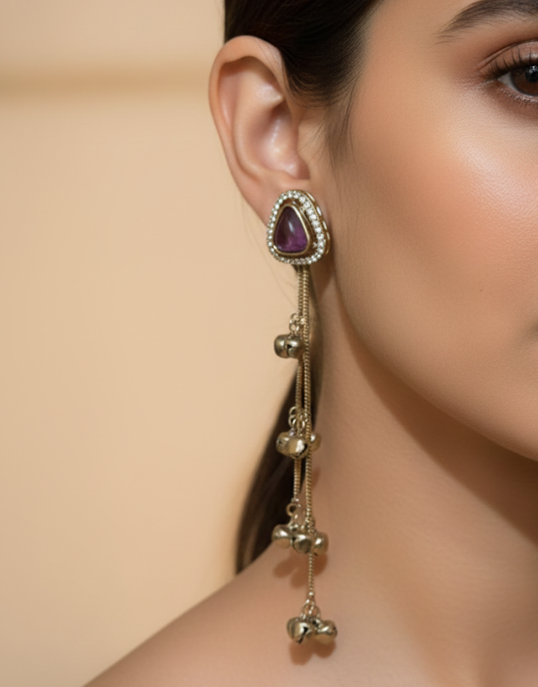 Golden Chain & Bell Statement Drops - Kashmiri Earring