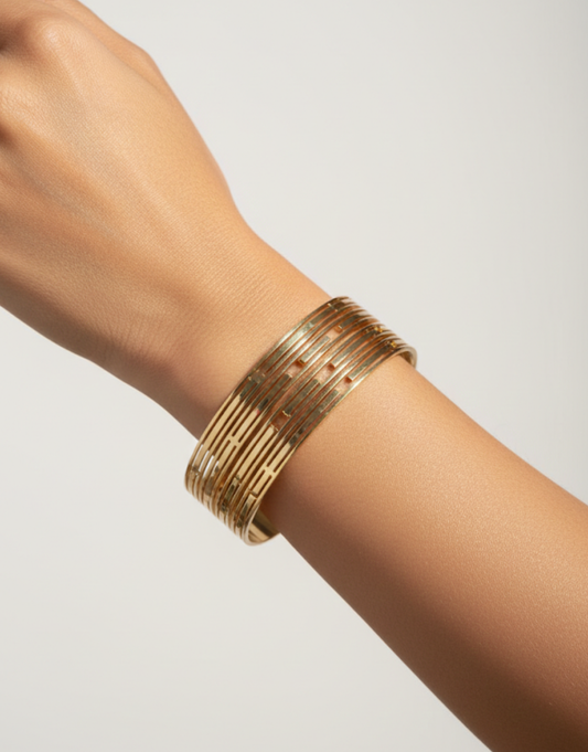 Multi-Strand Statement Cuff Bracelet – Modern Geometric Linear Design