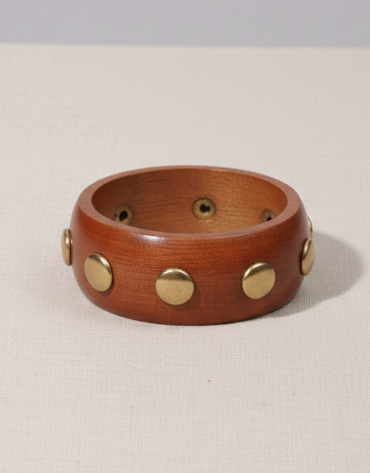 Wooden Studded Bangle – Natural Wood Statement Bracelet