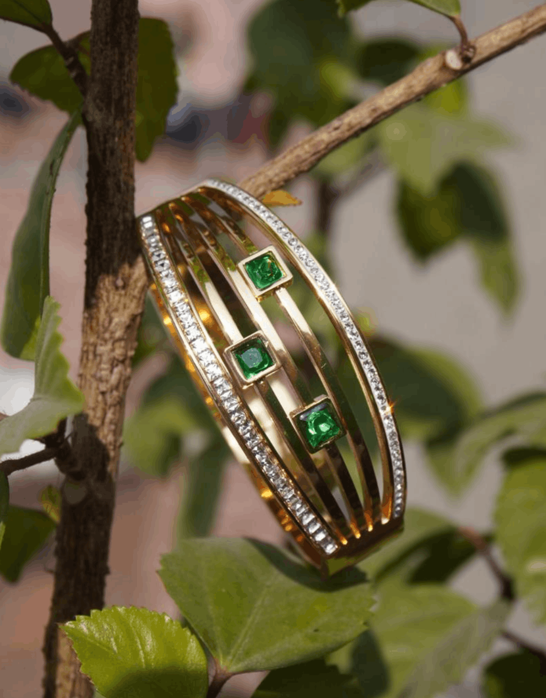 Luxury Emerald & Crystal Multi-Strand Cuff Bracelet( baby size)