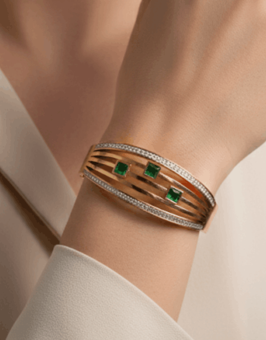 Luxury Emerald & Crystal Multi-Strand Cuff Bracelet( baby size)